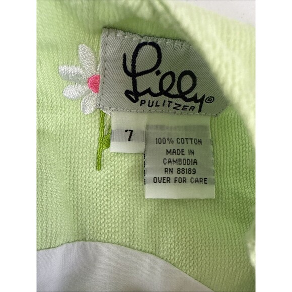 Vtg Lilly Pulitzer Dress Kids 7 Green Embroidered Floral Daisy Sleeveless Spring - Picture 10 of 11